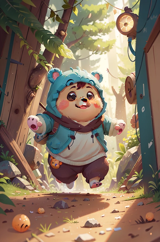 front view, A cute Bear is running front in a fairy tale world, Style of Disnney,Style Pixar of Pixar,3D,C4D,candy color,neon palette,realistic,clear background,Oc rendering,soft focus,soft lighe,high saturation,8K,hdr,masterpiece,super,--ar 16:9--s 300