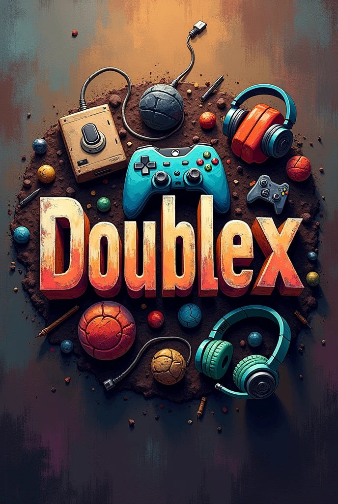 logo image with the name Doublex with some oil painting style gamer images
