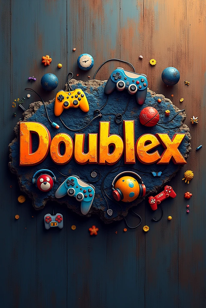 logo image with the name Doublex with some oil painting style gamer images
