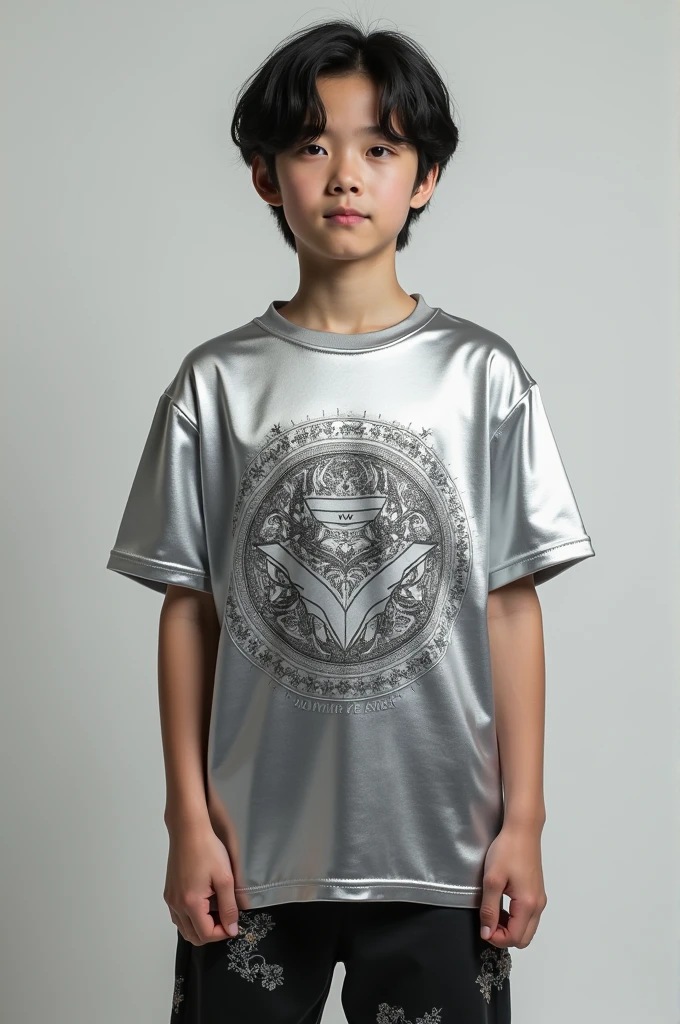 Silver colored t-shirt with design 