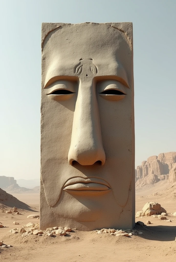 Make a rectangular stone head with a large nose on the back