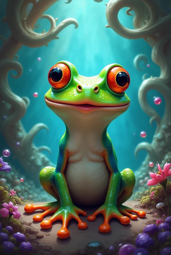 crie a imagem de um sapo, esse sapo esta muito doido