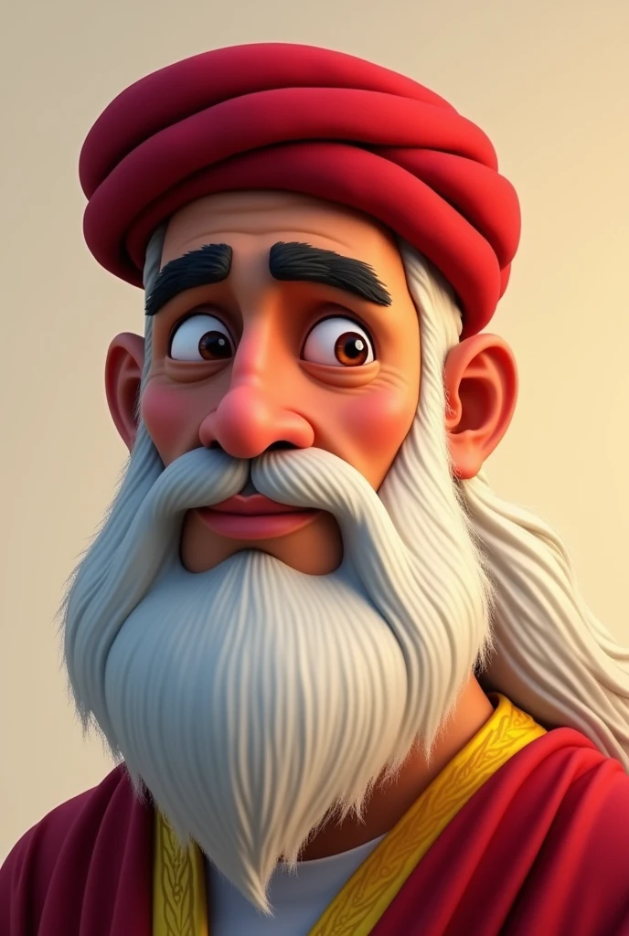 An animated picture of a handsome Arab sheikh wearing a red fez and a thick white beard and beard. 