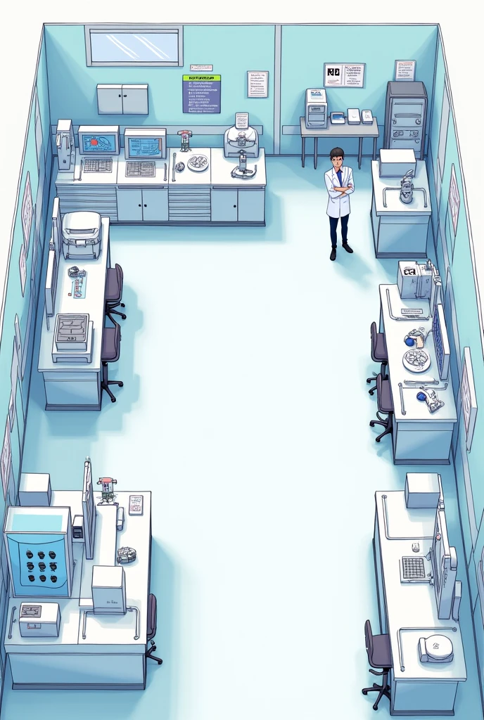 I need a simple drawing to be able to draw the virology area of a clinical laboratory 