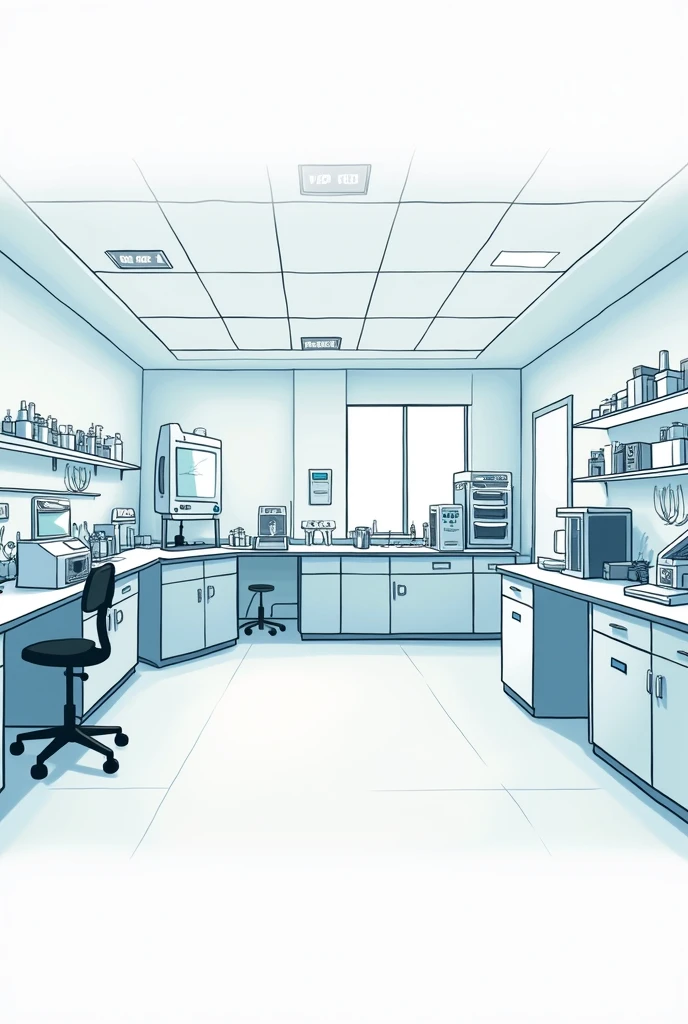 I need a simple drawing to be able to draw the virology area of a clinical laboratory but easy to draw and so that the equipment can be seen better.