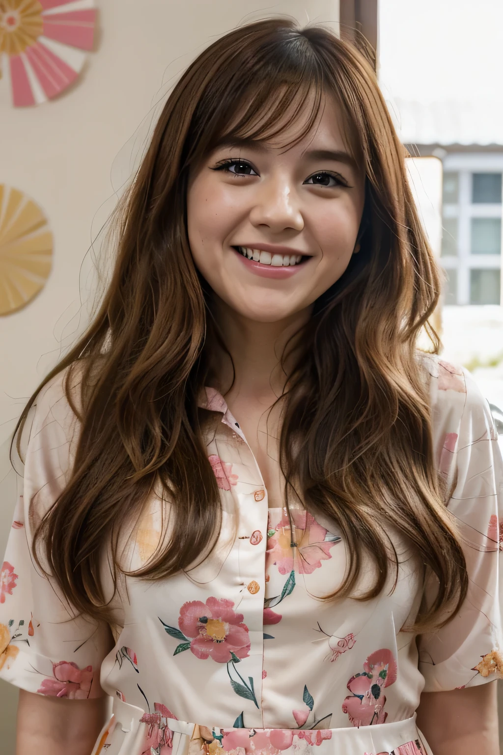 Emma Barnett:** A young Japanese girl with long, golden curly hair that falls over her shoulders. His laugh is contagious, and his bright gaze reflects his love for life. Emma is wearing a pink floral dress that highlights her good complexion