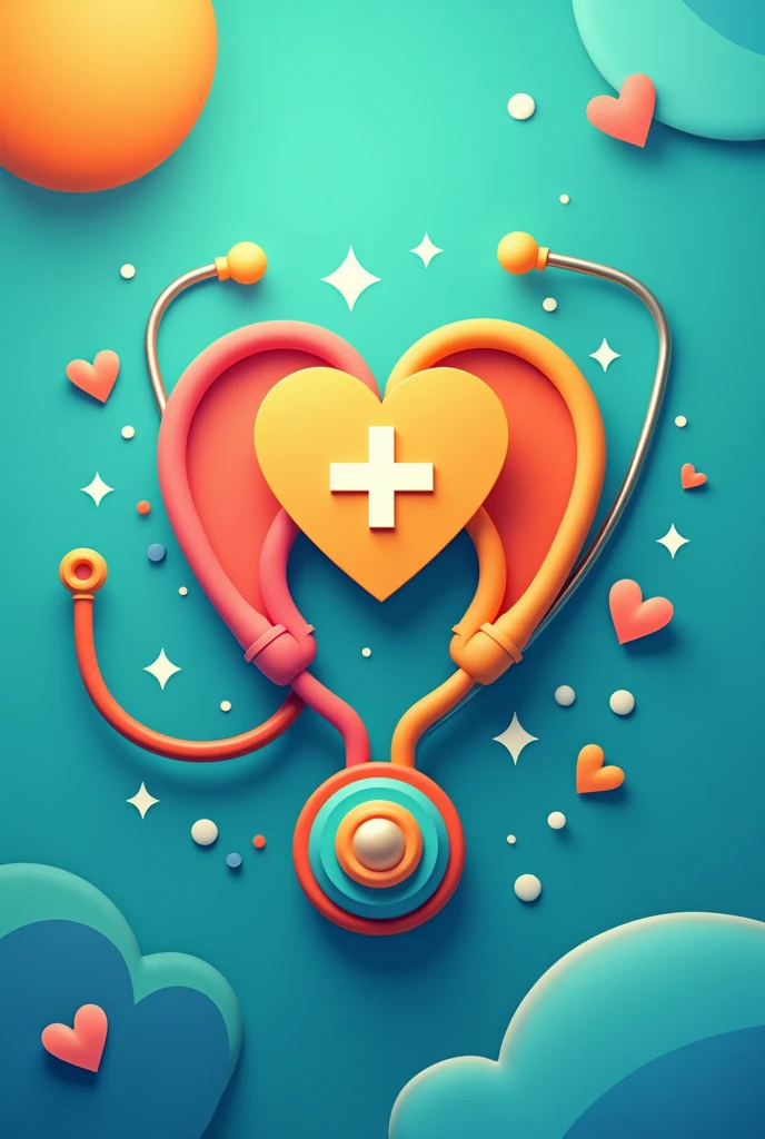 Design a vibrant and psychologically appealing logo for a health and wellness brand. The color scheme should be bright and engaging to attract potential customers and enhance sales. Incorporate a random object relevant to the medical field, such as a stethoscope, to emphasize the brand's focus on healthcare."