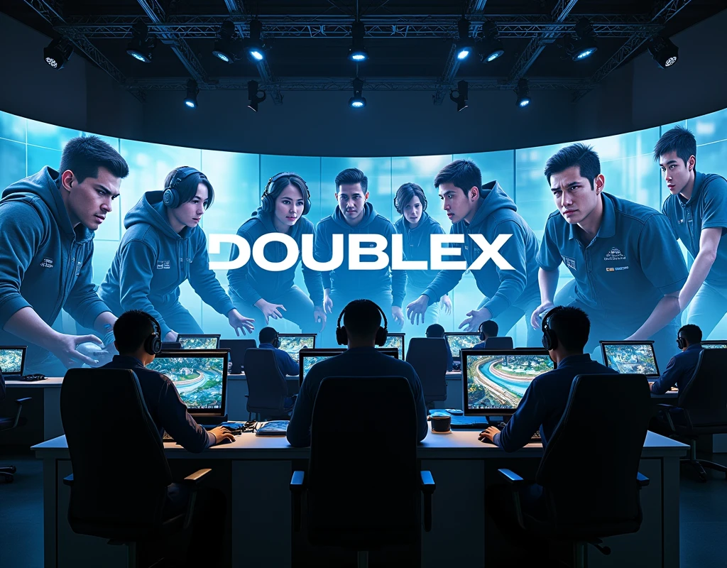 image with the name Doublex in the center with realistic gamers
. for 15 screens.6