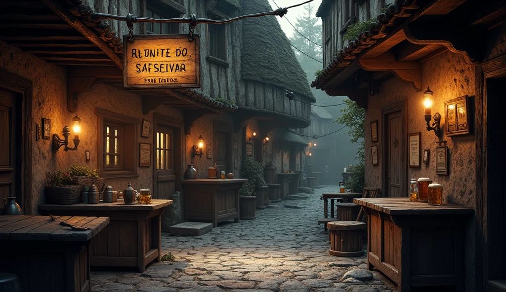 A medieval tavern named after "At High Tide". A discreet place, with a weathered wooden sign swaying in the wind and narrow windows that barely let in any light.