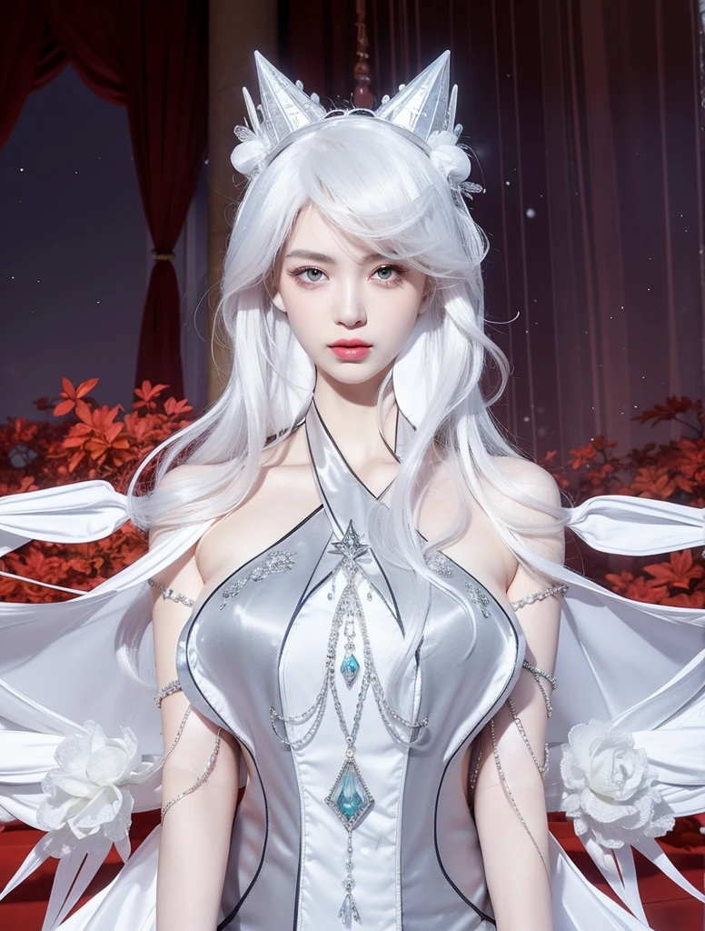 Game Art，Best image quality，Maximum resolution，8k，(A bust photo)，(portrait)，(Head close-up)，(Rule of Thirds)，Unreal Engine 5 rendering works，20 year old girl，((Queen))，The eyes are very detailed，(Large Breasts)，Elegance and nobility，Movie Lighting，Ray Tracing，Game CG，((3D Unreal Engine))，OC rendering reflection mode，4K，Ultra-clear，Sensual，Translucent lace，Fair and plump figure，Pretty Face，Glossy Gel Coat，身着华贵礼服的Queen，Crystal Gem Crown，Necklace jewelry，blue eyes，Black tattoo(whole body)，The tattoo is very three-dimensional，Gorgeous and intricate tattoo designs，Ultra-clear portrait，Sexy thick lips(Red lipstick)