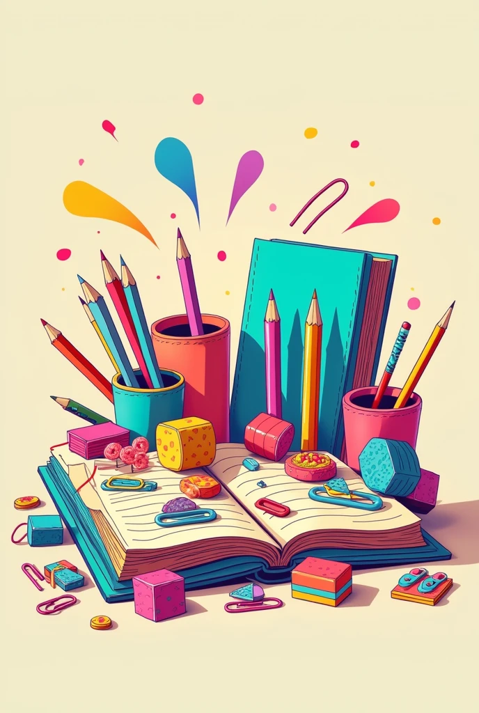 Book with very colorful office supplies