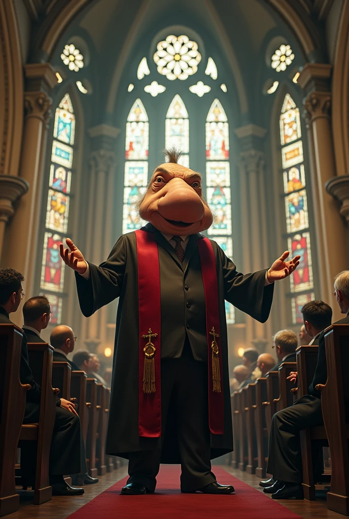 with a huge nose preaching in church