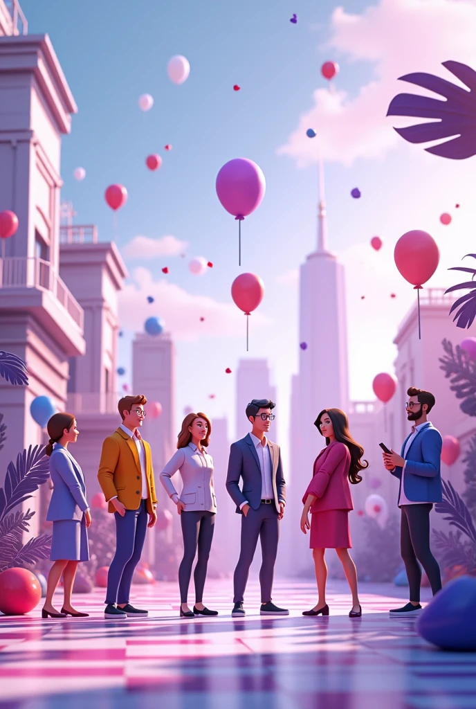 Give me a picture wishing happy world entrepreneurship day and keep the theme purple and white, make it 3d cartoon