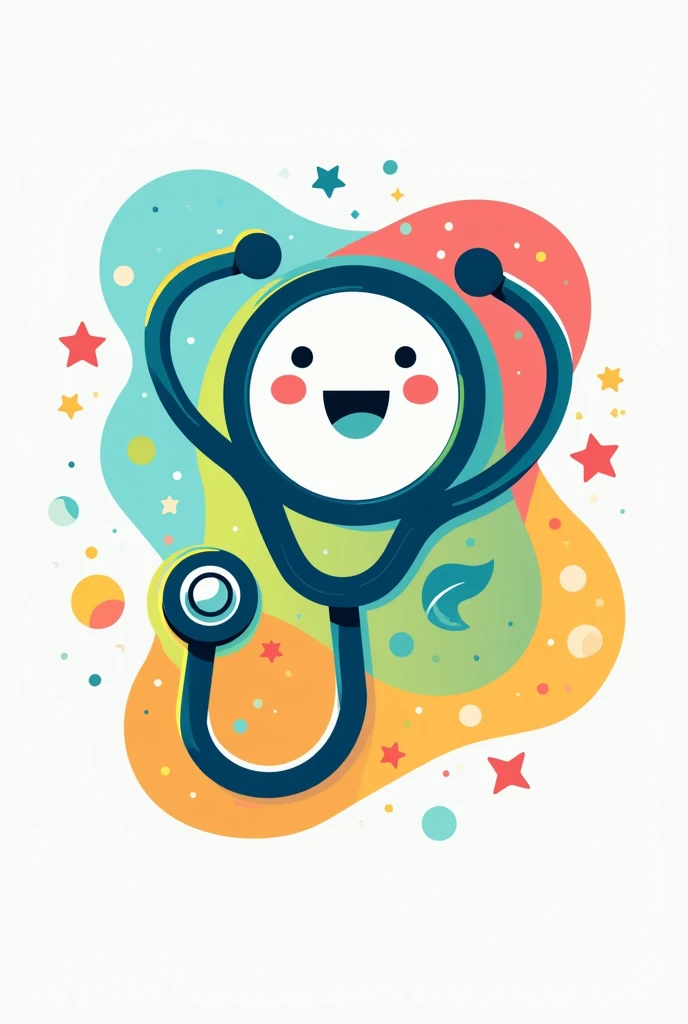 Design a vibrant and psychologically appealing logo for a health and wellness brand. The color scheme should be bright and engaging to attract potential customers and enhance sales. Incorporate a random object relevant to the medical field, such as a stethoscope, to emphasize the brand's focus on healthcare."