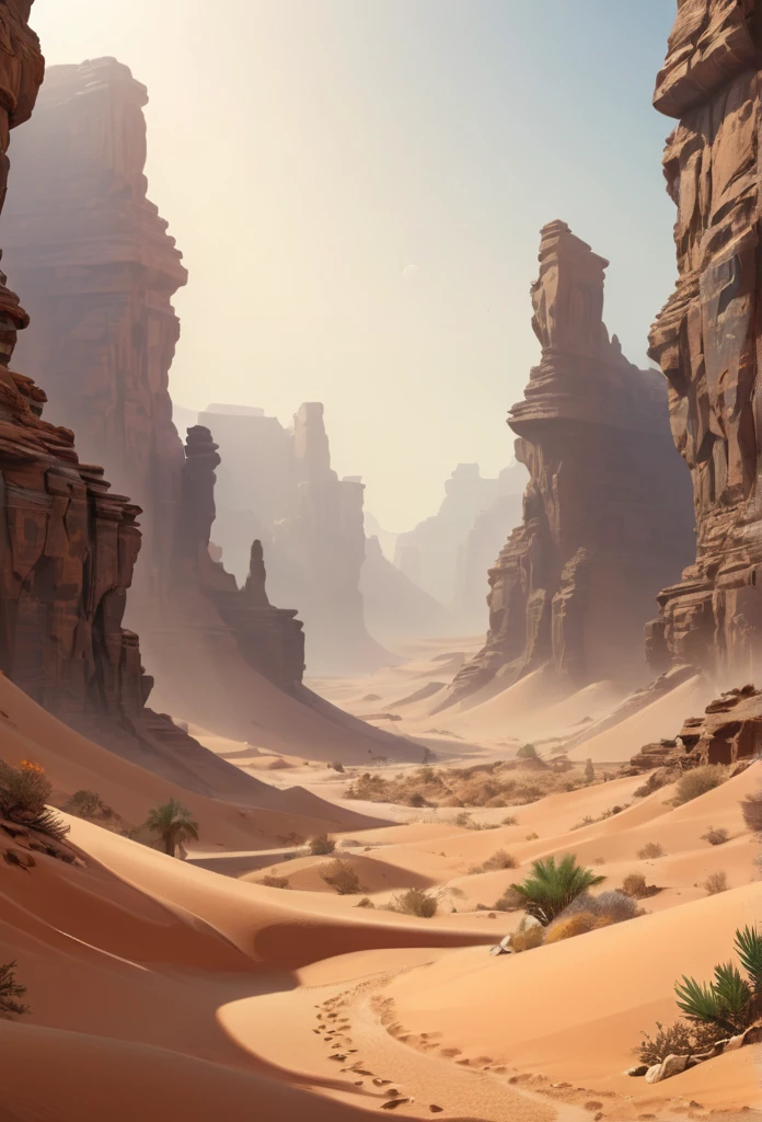 Desert Canyon, (mirage:1.4), , delusion, Fantasy, enhance, intricate, (best quality, masterpiece, Representative work, official art, Professional, unity 8k wallpaper:1.3)