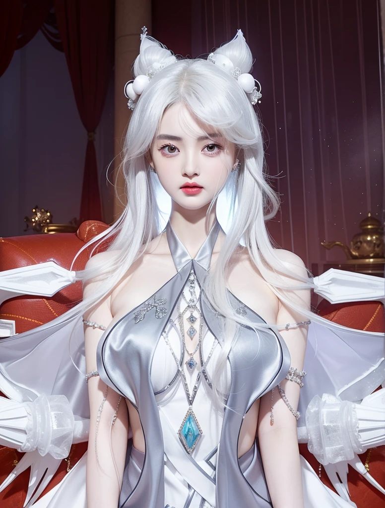 (((jing tian, jing tian))), Imperial sister,Exquisite eyes,Snow Queen,Put the crown on your head,Detailed facial expressions body,Tall and big,number,Leg length,4K,HD,meat,White translucent lace,Fair and plump figure,Pretty Face,Little cherry mouth,Beautiful and delicious(3D Royal Sisters),Glossy Gel Coat,Vampire Queen in luxurious robes,Crystal Gem Crown,Ultra-clear portrait photos(8k),Dark eyeshadow,Ice Princess