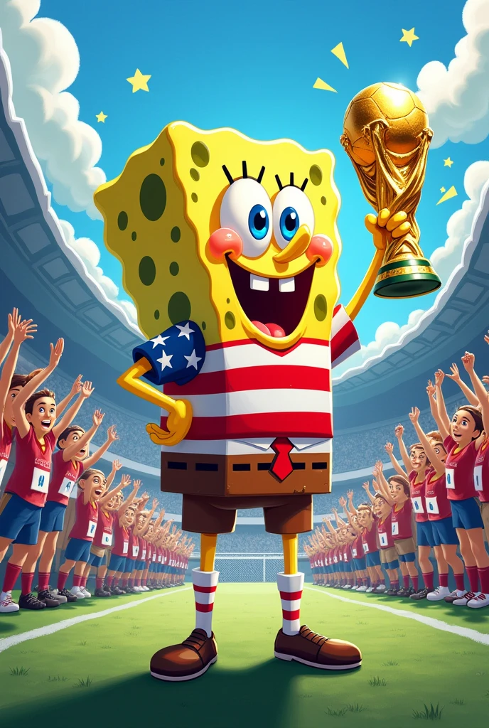 SpongeBob in America's uniform is winning the World Cup