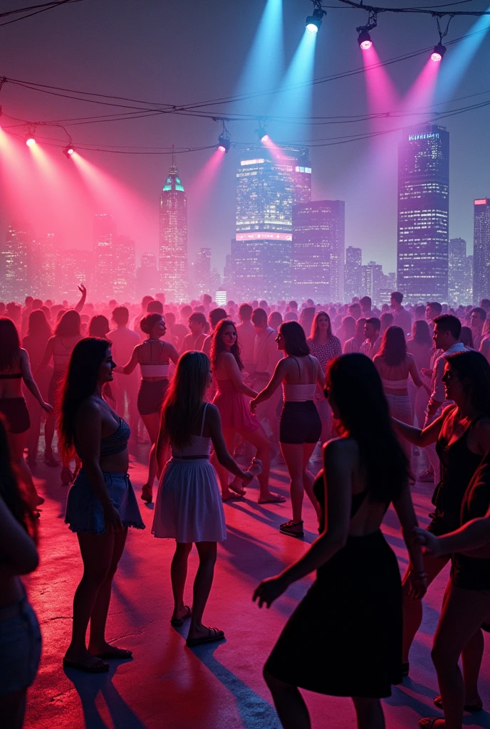 Many people Dancing, full Dancefloor, rooftop bar, new york Background