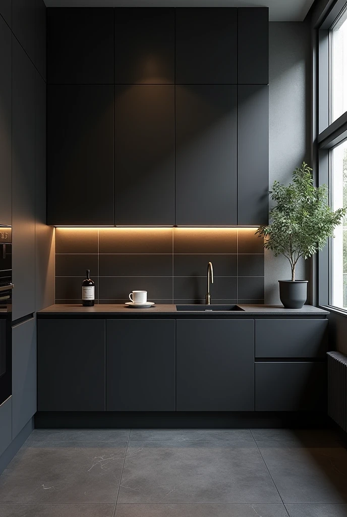 Aesthetic kitchen with black porcelain 60 x 60