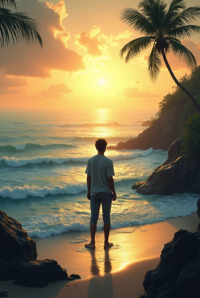 It's a story, from a perajá they go to the beach and a traffic accident occurs, Woman disappears at sea and is never found, The man goes to the beach every day to see if he finds her.. He feels that the sea breeze is a message from his missing partner.. I want a photo to draw and color or with everything together