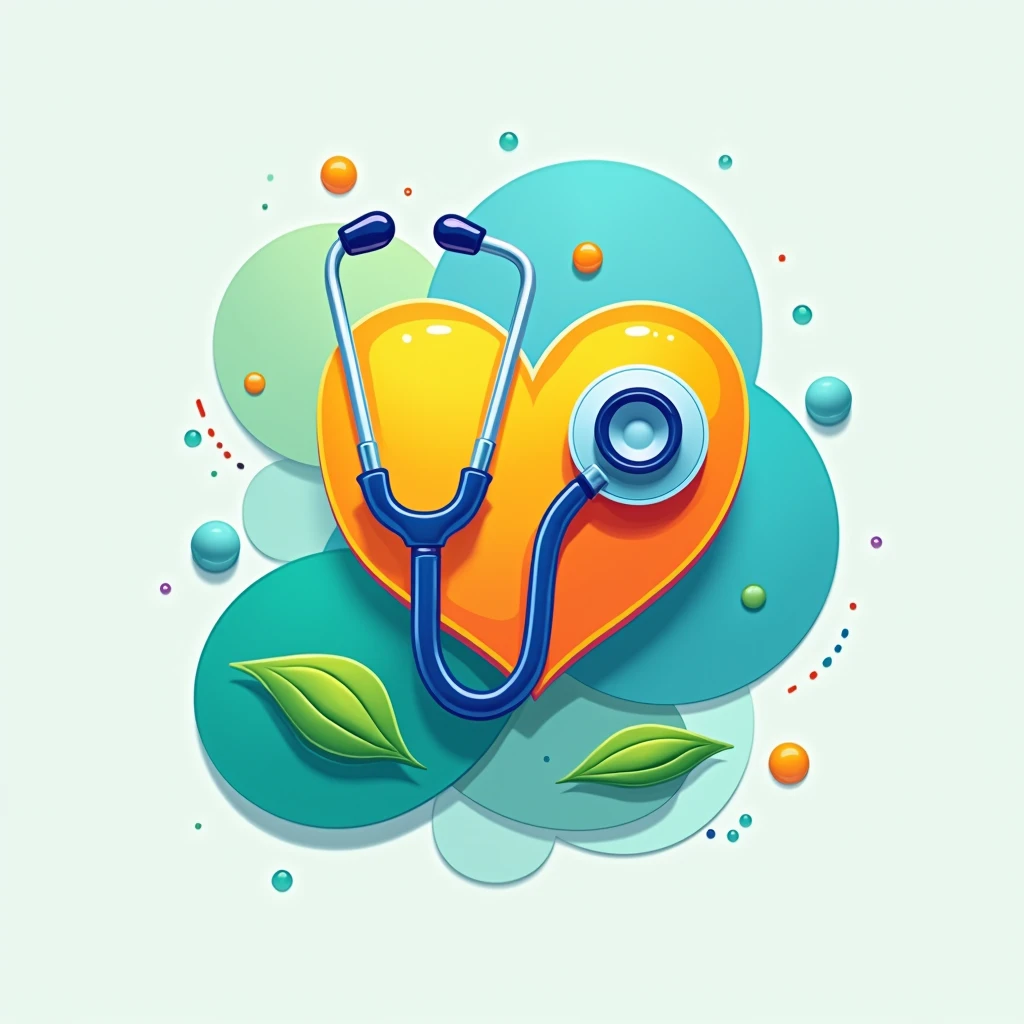 Design a vibrant and psychologically appealing logo for a health and wellness brand. The color scheme should be bright and engaging to attract potential customers and enhance sales. Incorporate a random object relevant to the medical field, such as a stethoscope, to emphasize the brand's focus on healthcare."