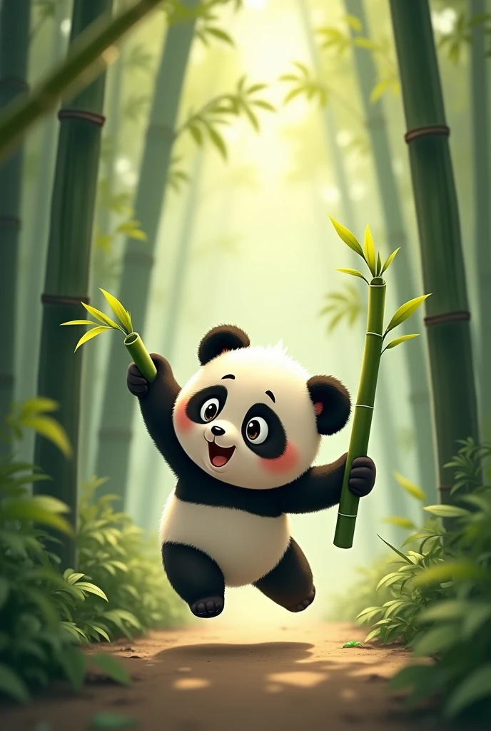 A bamboo breaks and the little Panda falls
