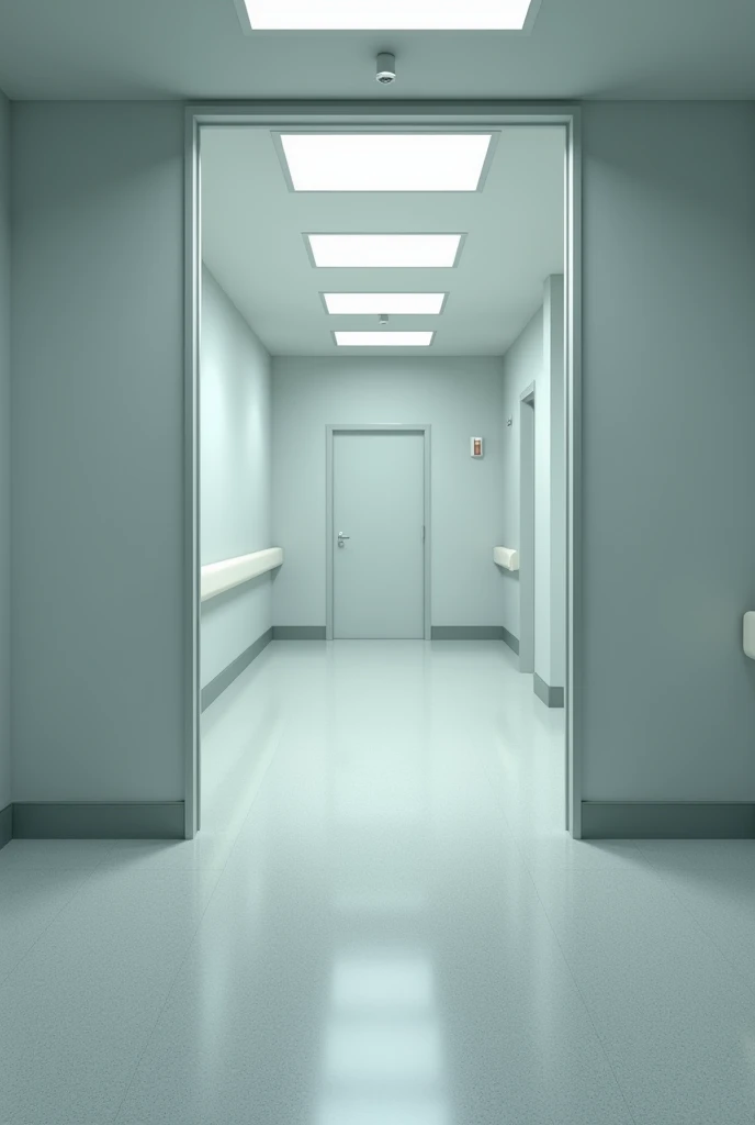 Hospital room with light grey terrazzo floor 

