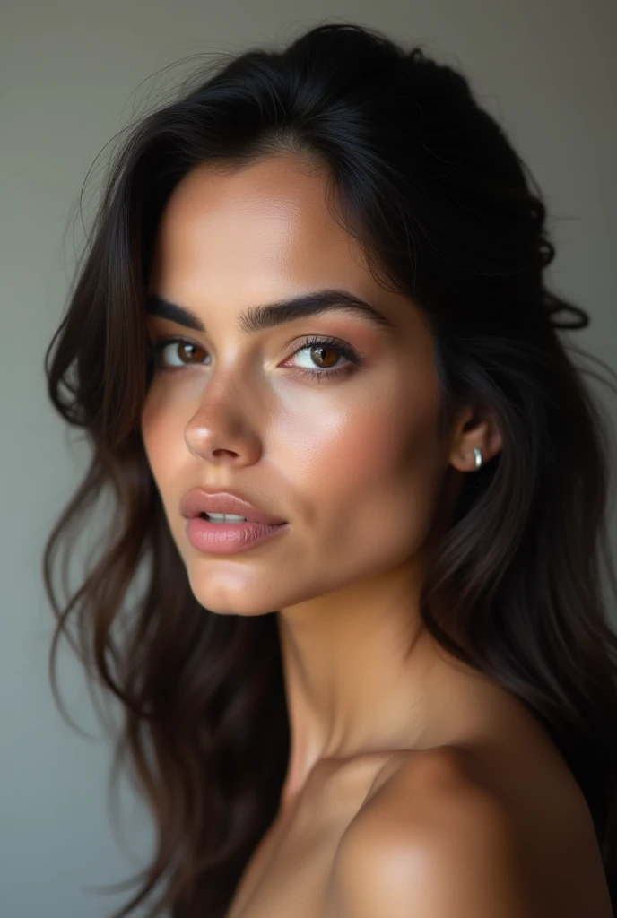 Femme, type latina visage carré brun yeux marron 
Bo-shaped lips de profile, 4k , ultra resolution 