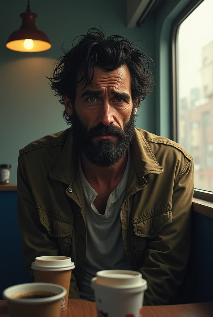 Juan is a tall, thin man., with dark and disheveled hair. Their coffees are surrounded by dark circles, which reveals his tiredness and hopelessness. He has a few days&#39; growth of beard and wears scruffy clothes..
Juan is determined to take the subway