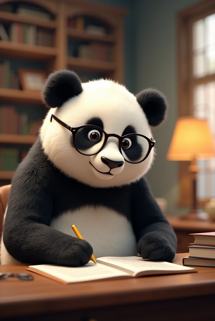 Panda studying English
