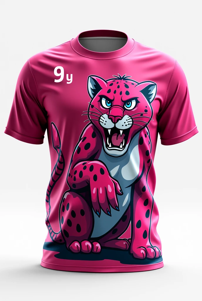 Create a shirt for a school interclass team with a pink panther print and the number 9 year which is the team name
