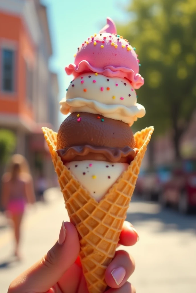 Beautiful 26 year old woman, 170 cm tall, 60kg weight, White skin, long dark hair, blue eyes, hairstyle, wearing deep cleavage dress, heels, looking somewhere else, (((retro icecream shop))), smile, natural morning light, Realistic portrait, Very detailed, analog style, under the chest, (((Whole body))), nipslip, cute dancing pose