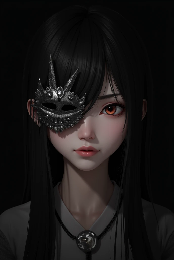 Japanese girl gorgeous rude teenager with black background demon mask