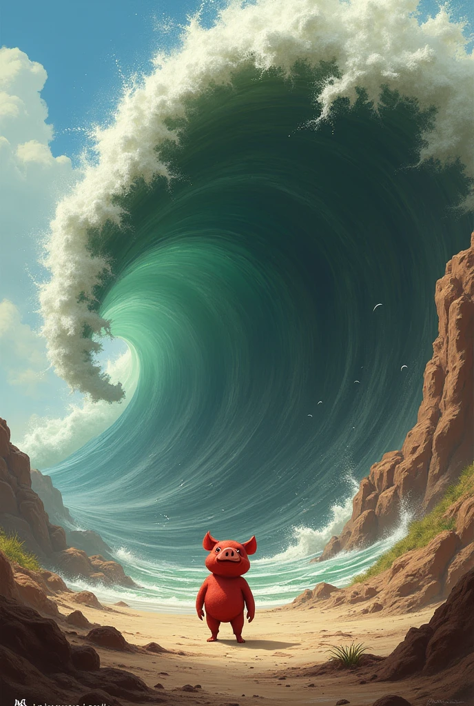 I want you to create an image of spiderpig opening a mud tsunami