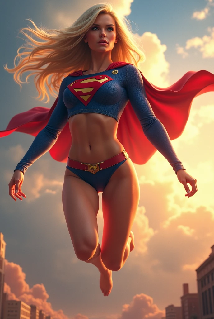 Supergirl Kara Zor El blonde flying backwards in mini skirt and thong 