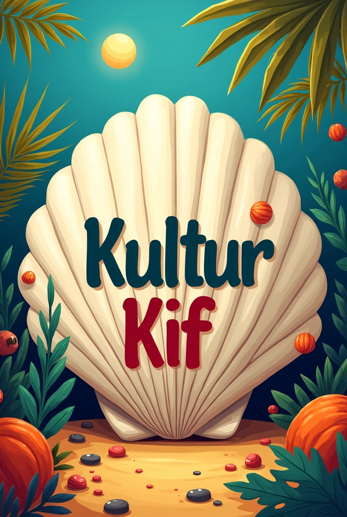  Image du mot kultur kif devant un Grand cauris blanc dans un dessin du pays le togo colorier aux couleurs du drapeau togolais