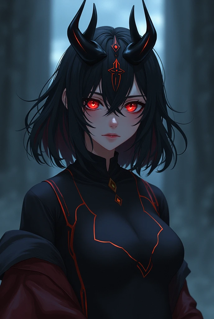 Japanese anime girl gorgeous badass with black background demon mask