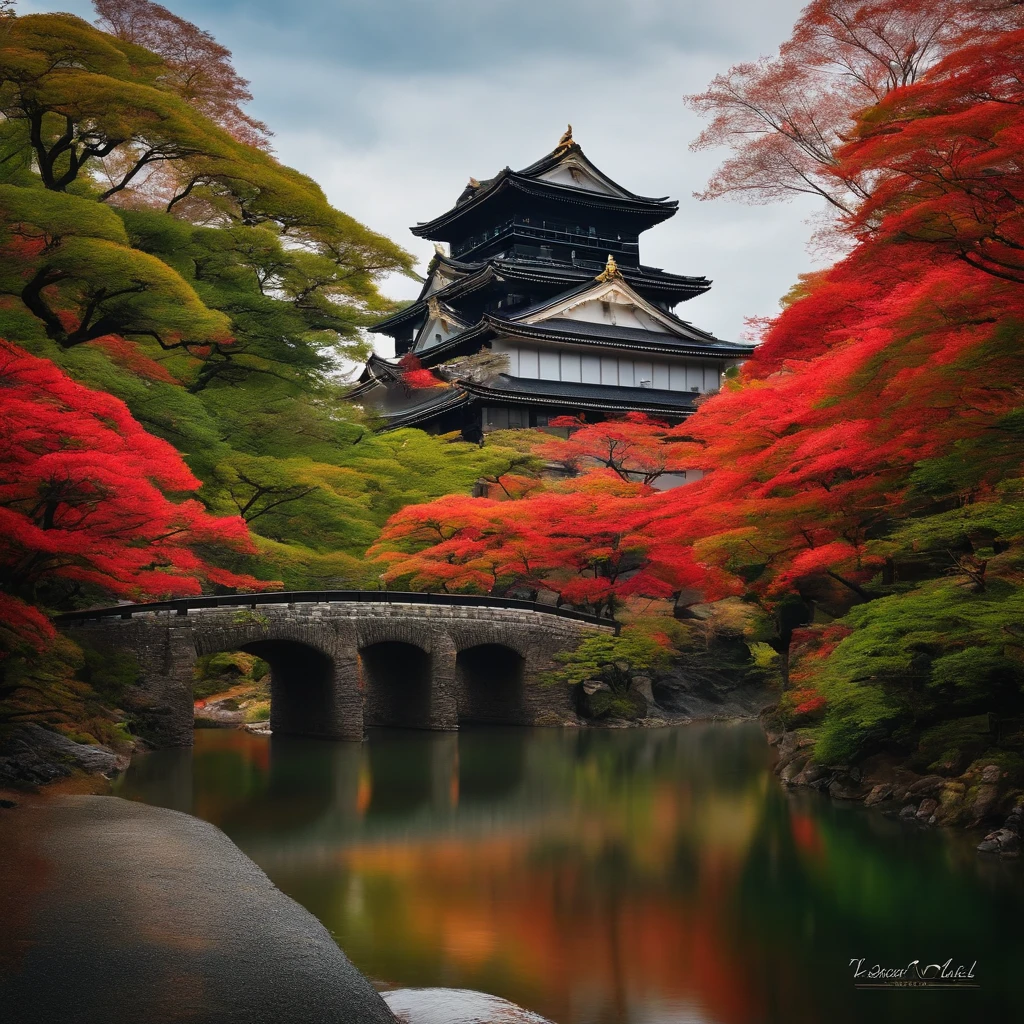 Japanese castle near river