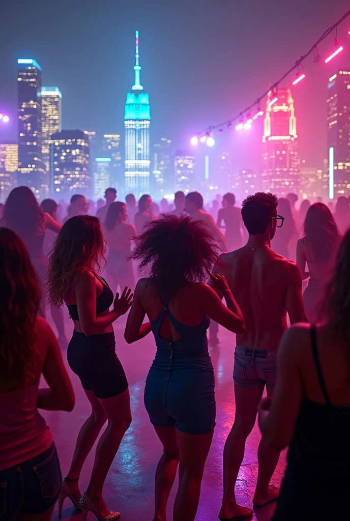 Many people Dancing, full Dancefloor, rooftop bar, new york Background