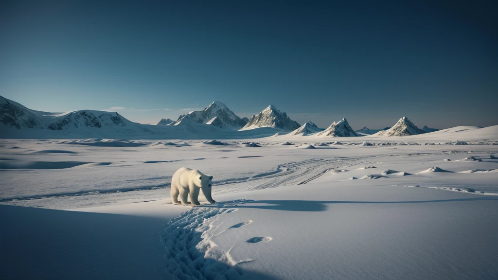 (a polar bear walking in a frozen environment, transitioning to a hot desert with an eagle flying,ultra-detailed,8k,masterpiece:1.2),(realistic,photorealistic,photo-realistic:1.37),highly detailed scene,intricate textures,dramatic lighting,vibrant colors,cinematic composition,stunning landscapes,majestic wildlife,natural environment,dynamic motion,sense of scale,atmospheric haze,depth of field,cinematic framing,epic scale,striking contrast,environmental storytelling,awe-inspiring