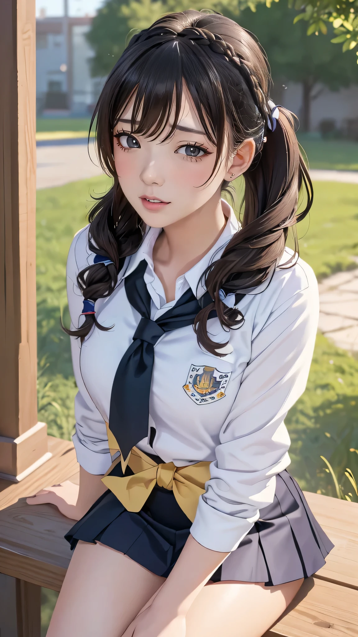 high school girl,(leaning forward:1.2),(random hairstyle),(Highest image quality,(8K), Ultra-realistic, Best Quality, High quality, High Definition, high quality texture, high detailing, Beautiful detailed, fine detailed, extremely details CG, Detailed texture, realistic representation of face, masterpiece, presence)