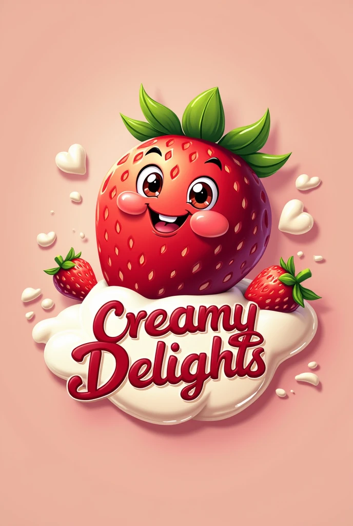 Logo for my strawberry sale “creamy delights” animated in Spanish with a lot of creativity and the cream coming out 