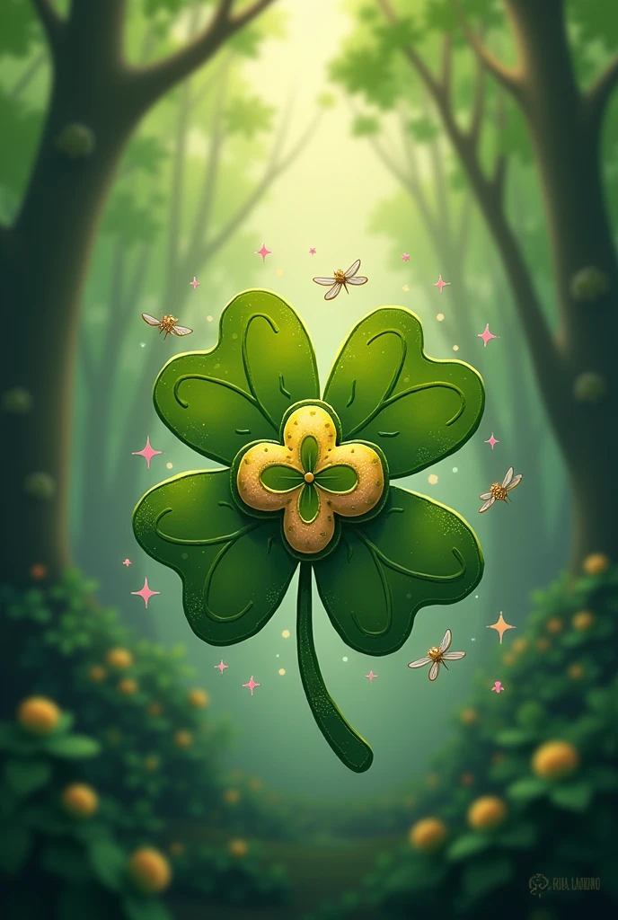What do I need?: a logo The name that the logo will carry: the name is RIFAS LANDINO Design: must carry clovers, small horseshoes, fireflies circling around logo, stars and a touch of gold and pink Background: The background should be some upward perspective clovers but they should look blurry and distant. Optional: The logo should be simple but catch the public's attention