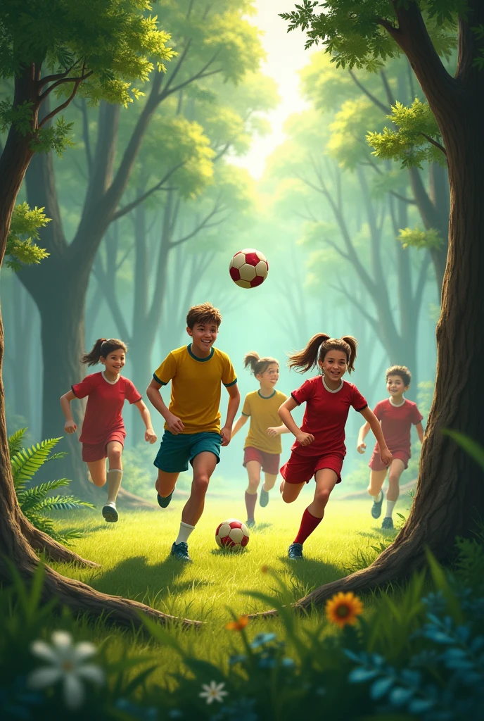 A game of football in the forest 