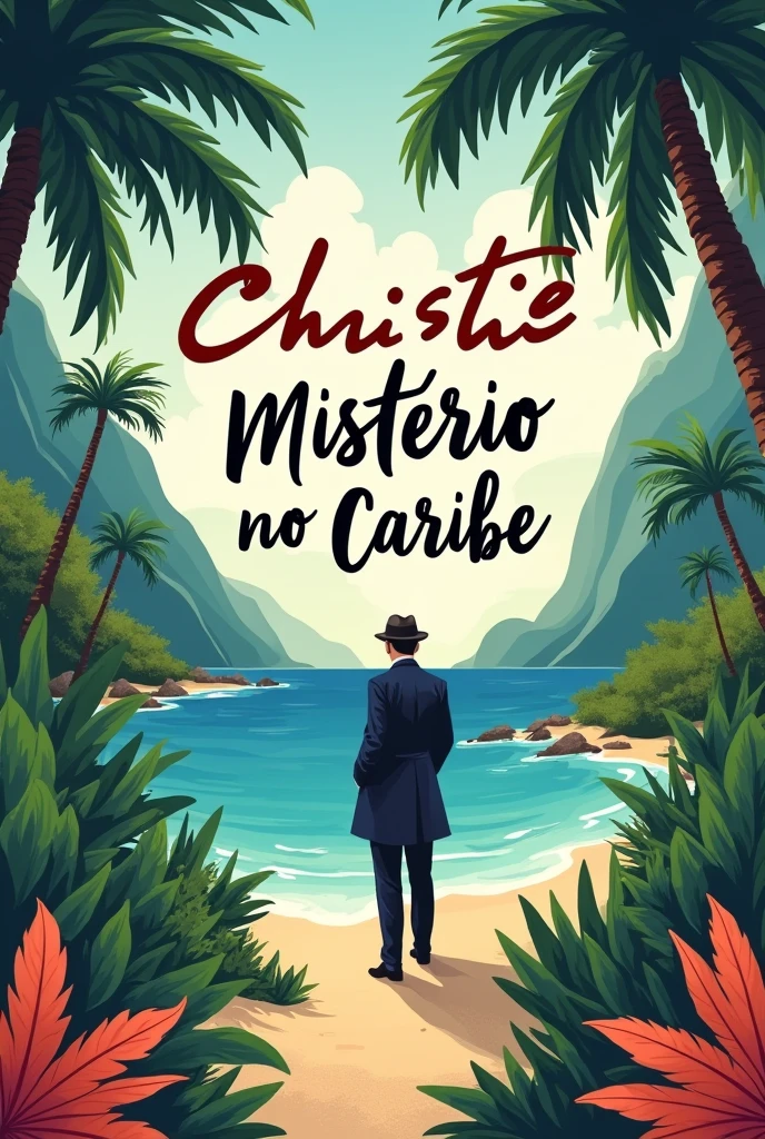 Reread the Book Cover "Mystery in the Caribbean" of you Christie, with lines and details from the book, with the title in Portuguese and without background