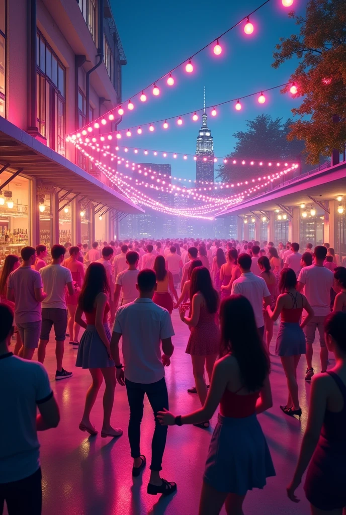Many people Dancing, full Dancefloor, rooftop bar, new york Background, party athmosphere
