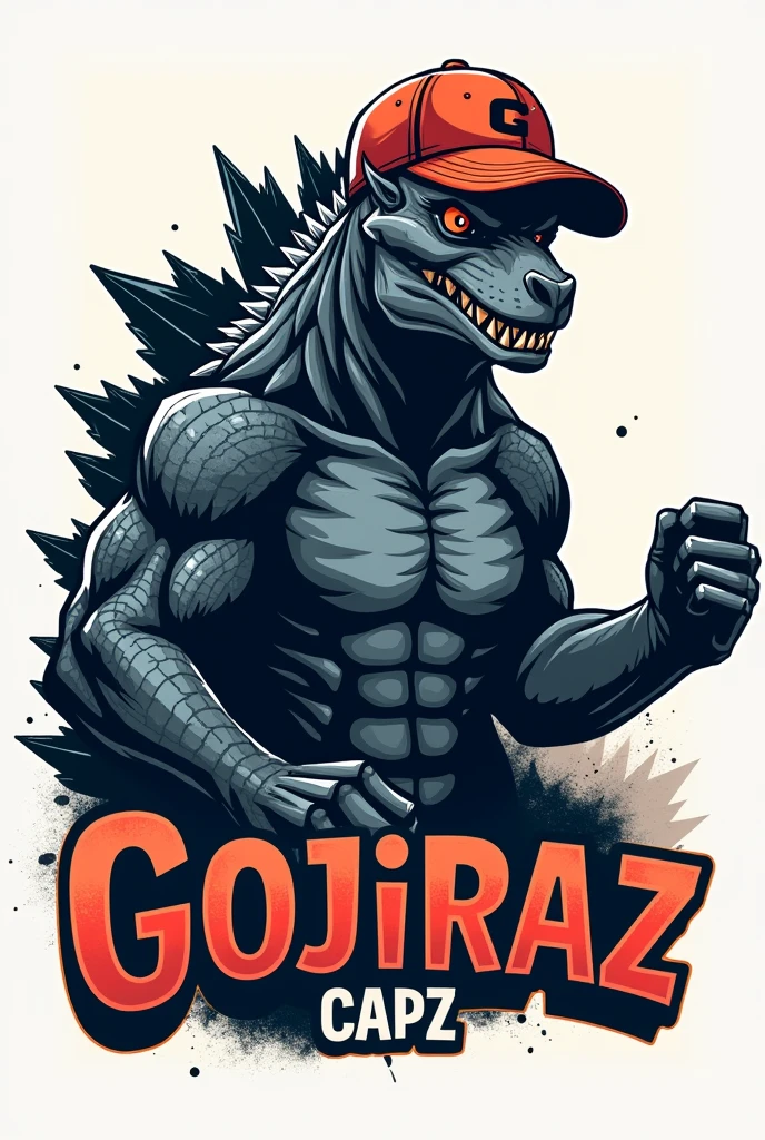 an image for a company logo that sells caps , that it is a gojira with a cap and the company name is Gojiraz Capz