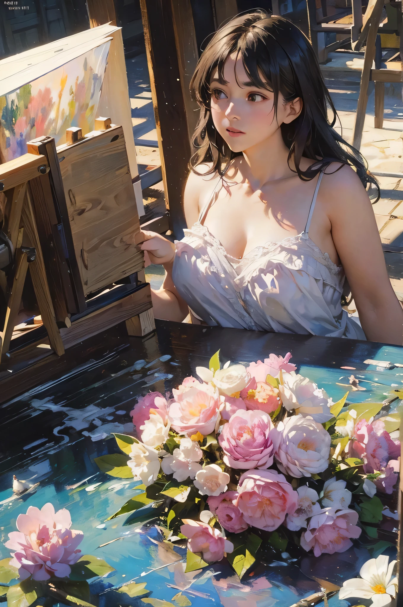 (32k ULTRAHD, Best quality, Masterpiece, ),Castle, Flowers, delicate scene, sky, White clouds, and sunlight shine on the snow-white beach. Birds, Pink flowers and bright large shells, diamond crystal, On the beach, fantasy, Night sky, Moon, Smoke, Fire, Photo, HD, 8K, hyper HD, Super detail, High quality, 1080p,Super detail, High details,Correct anatomy,Ultra photo realsisim, epic realistic, Faded, ((com cores neutras)), (hdr:1.5), (pastel colour:1.2), ultra - detailed, (Art Station:1.5), Cinematic, warm lights, Light effect, Dramaticlight, (Intricate details:1.1), the complex background, Rich gradients, Extreme colors, extreme hight detail, Clear light perception, Break,(Monet, Impresionismo, Oil painting), Correct anatomy,Detailed face, Detailed eyes,A03,,