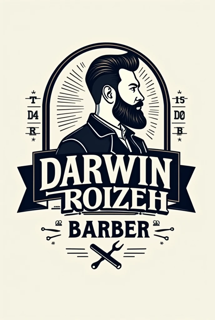 Logo for a barbershop that says D.T Darwin Trochez Barber With nice modern backgrounds With barber machines in the background