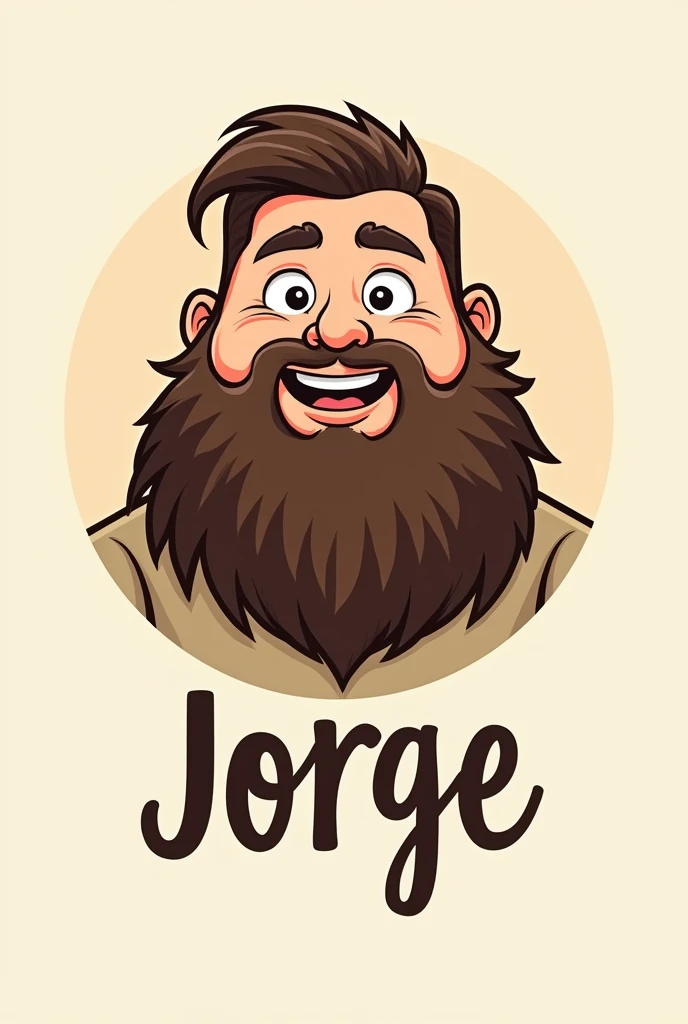logo of a fat brunette person, with a big beard and whose name is Jorge below